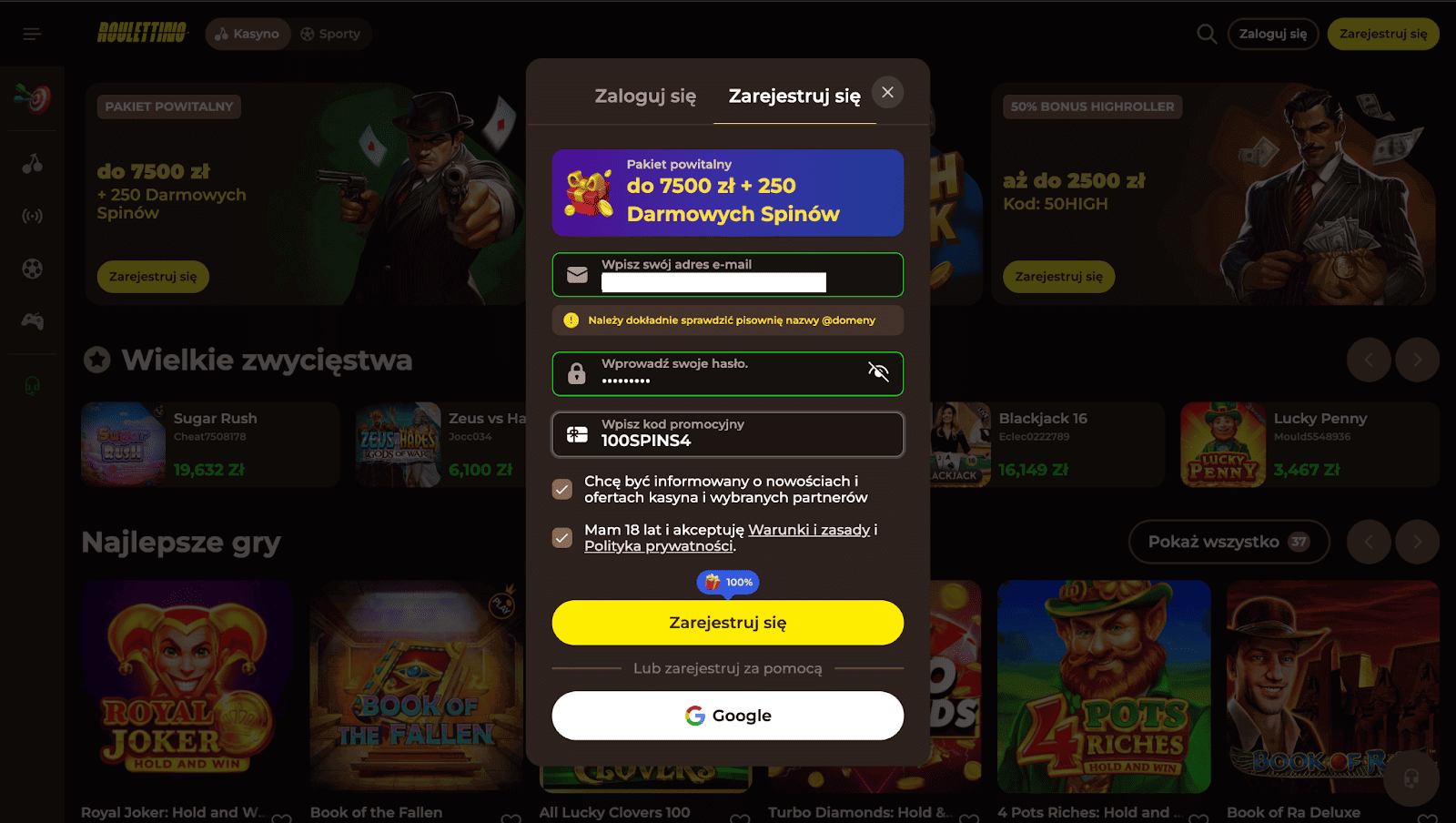 Roulettino Casino kod promocyjny