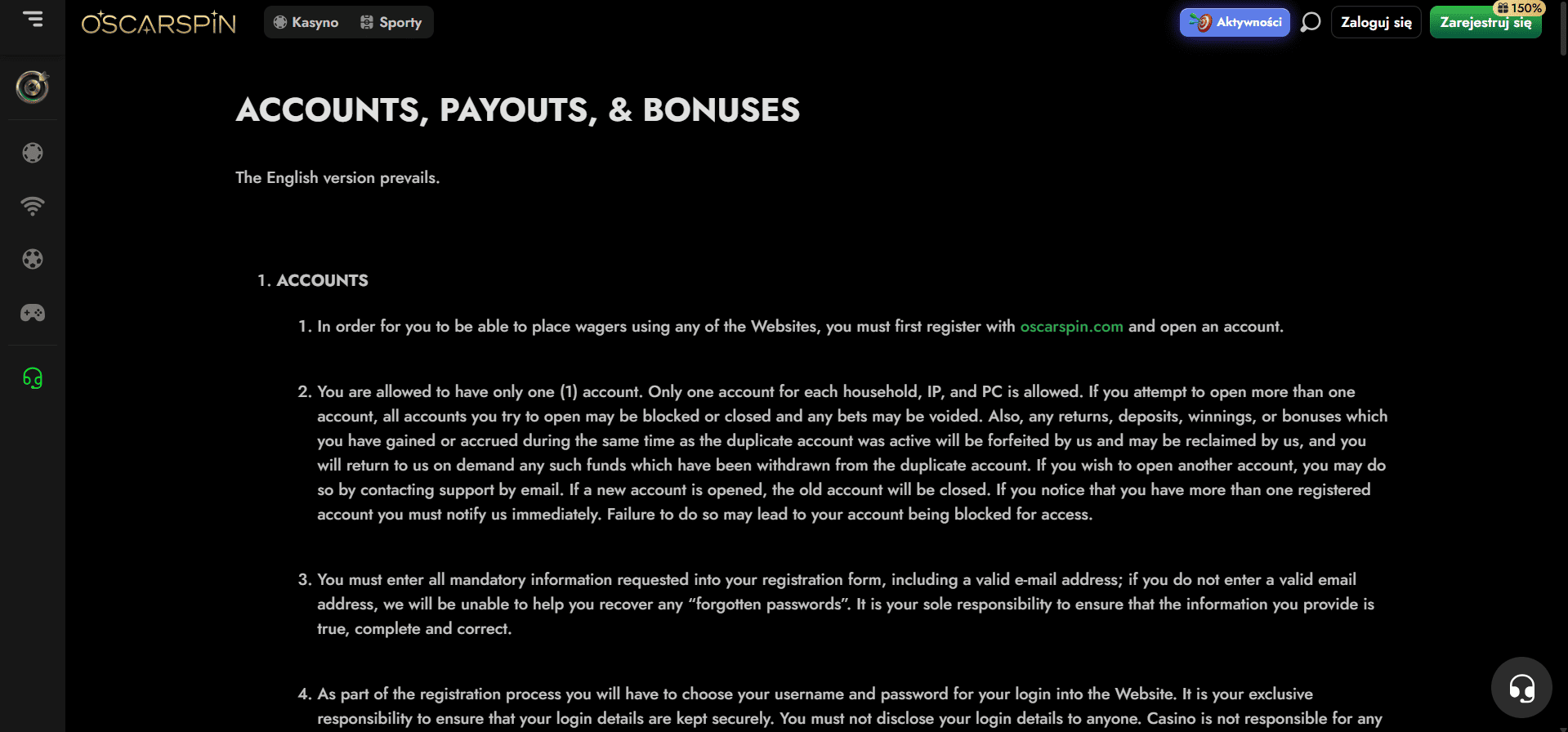regulamin kasyna oscarspin