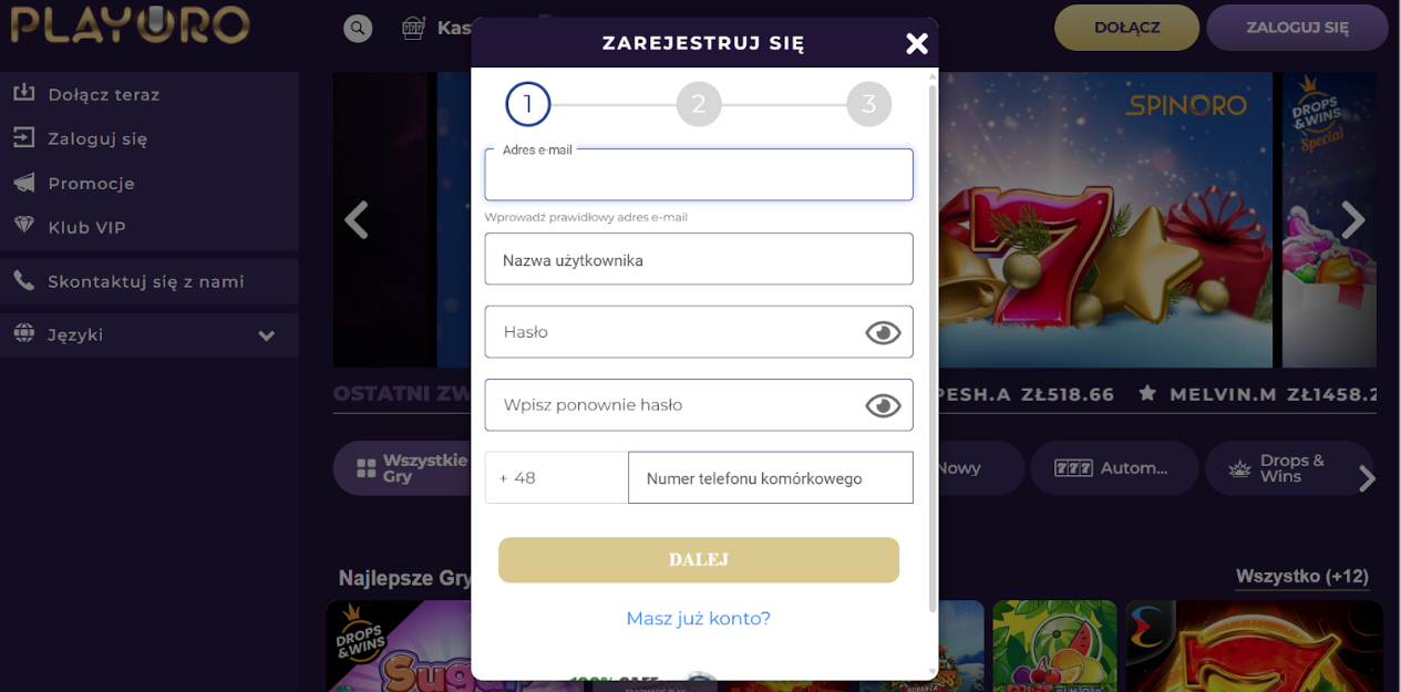 PlayOro rejestracja