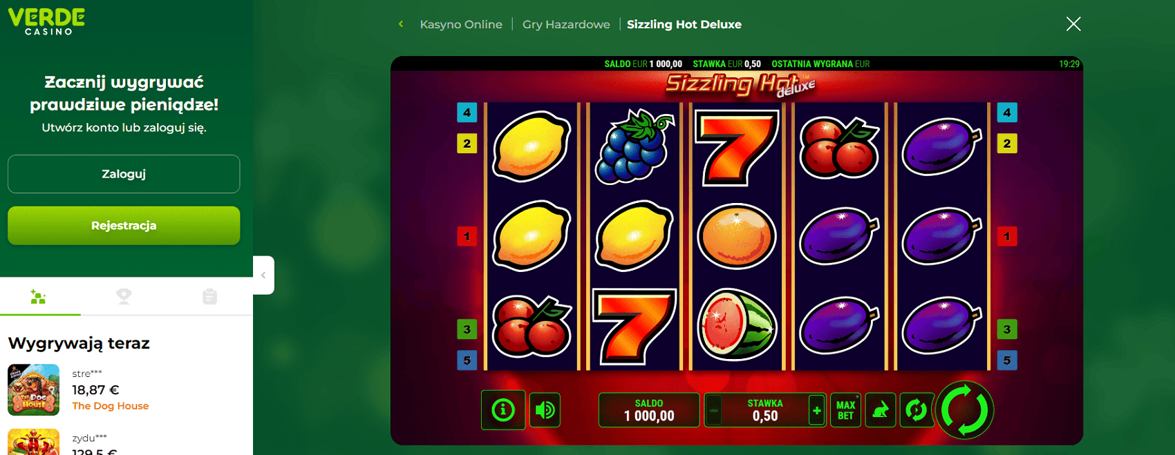 Sizzling hot deluxe w Verde casino