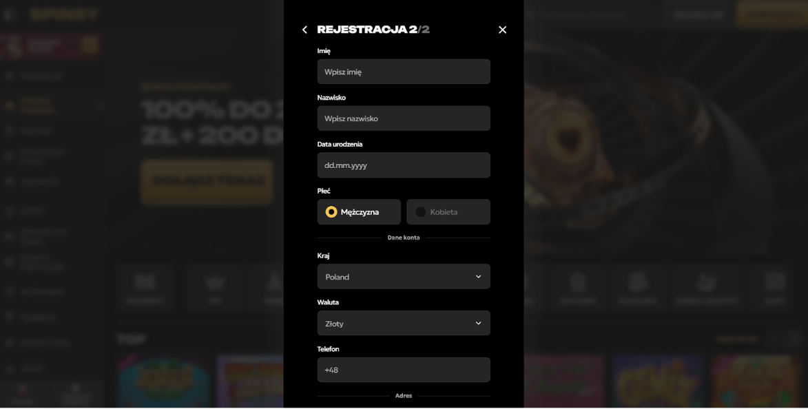 Spinsy rejestracja krok 3