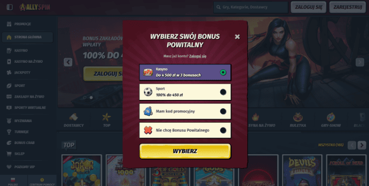 allyspin kasyno rejestracja krok 2