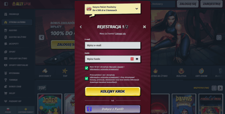 allyspin kasyno rejestracja krok 3