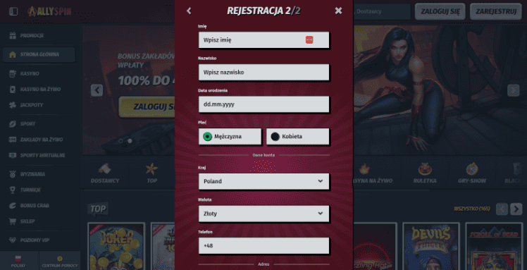 allyspin kasyno rejestracja krok 4