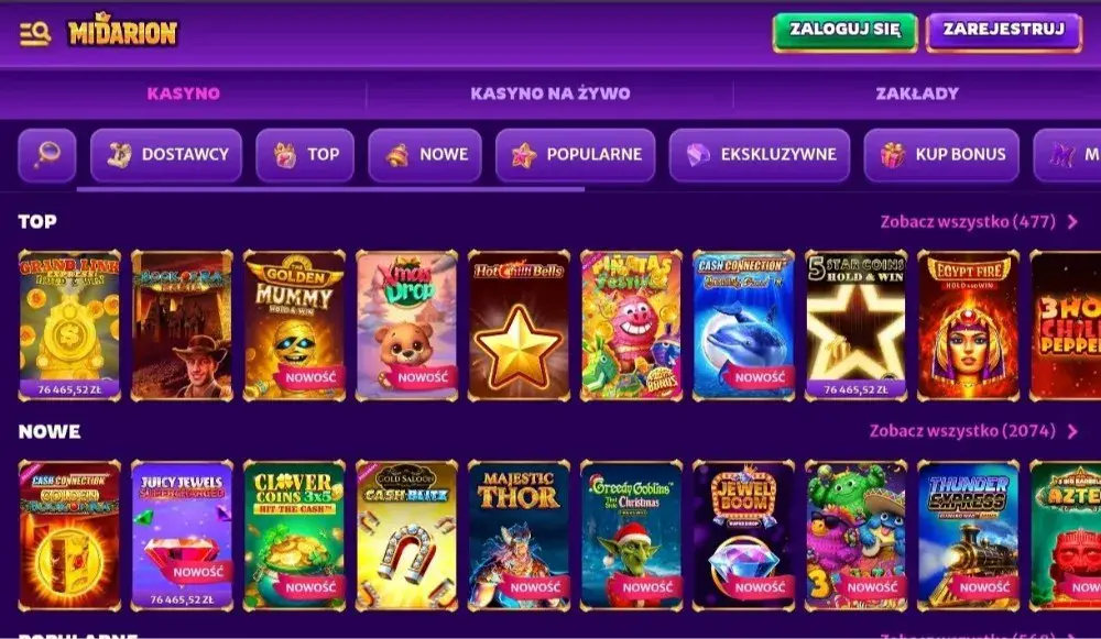 biblioteka gier dostępnych w midarion