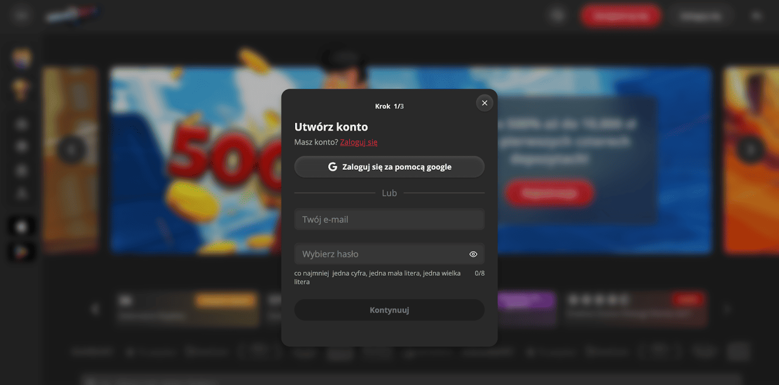 bruce bet rejestracja konta krok 1