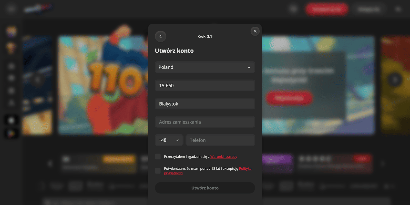 bruce bet rejestracja konta krok 3