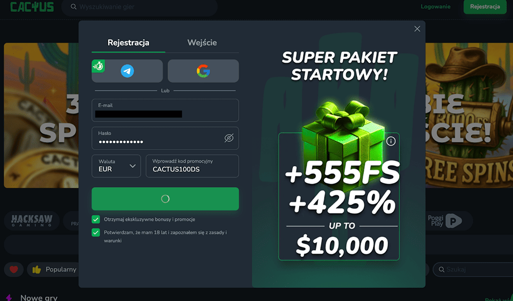 cactus casino rejestracja