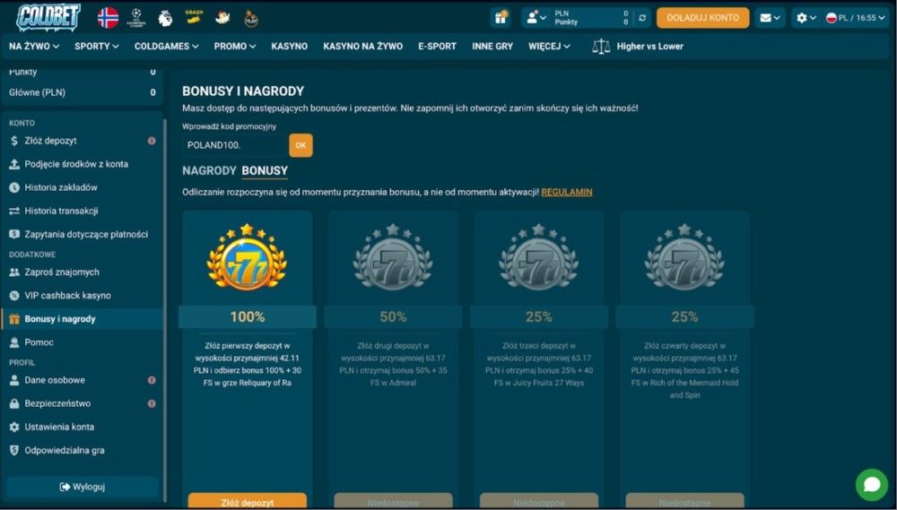 coldbet casino kod promocyjny bez depozytu