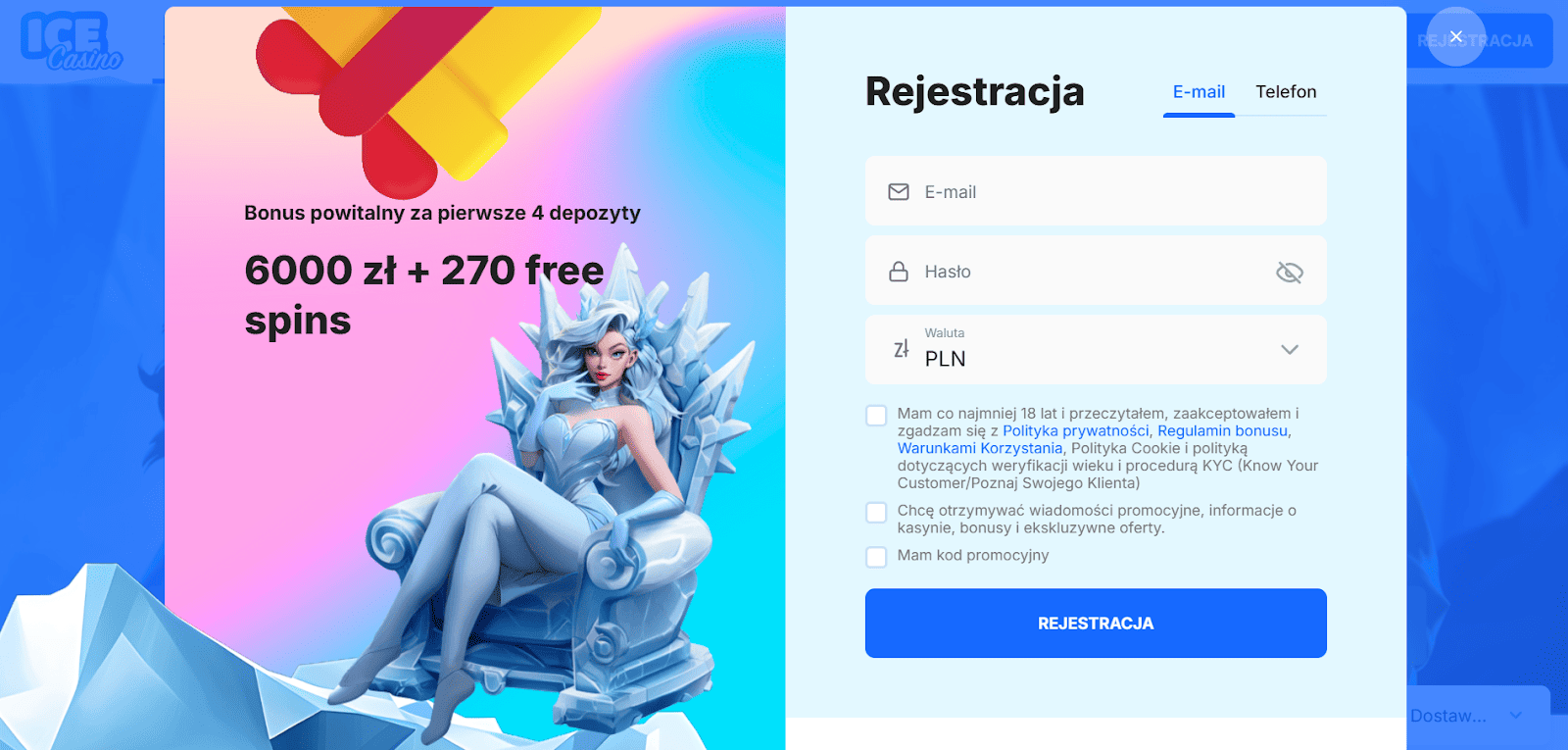 dane do rejestracji icecasino