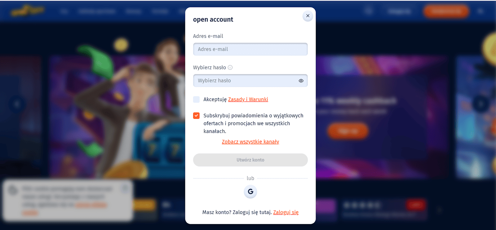 dane do rejestracji spin city