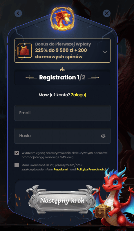 dragonslots casino proces rejestracji