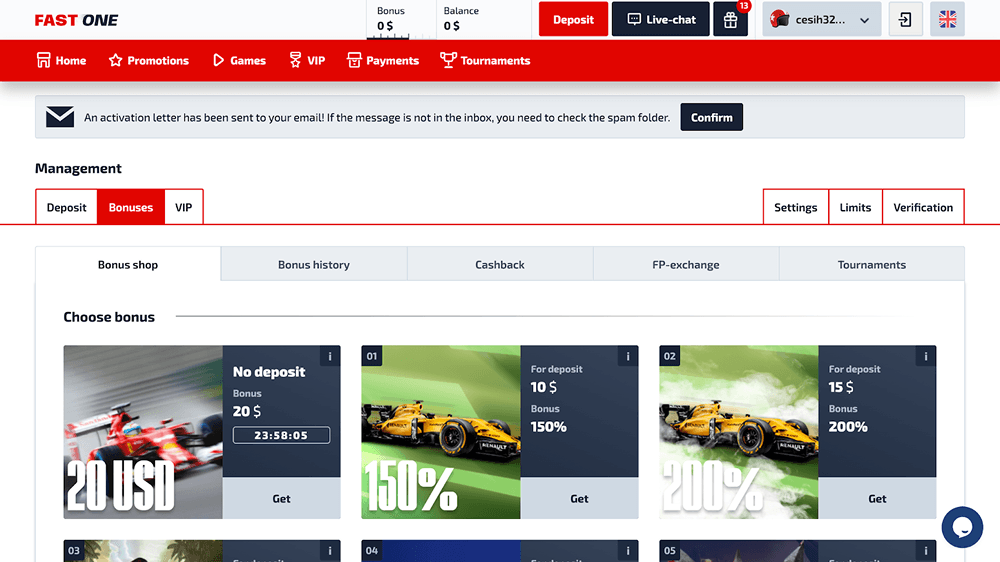 f1 casino aktywuj bonus
