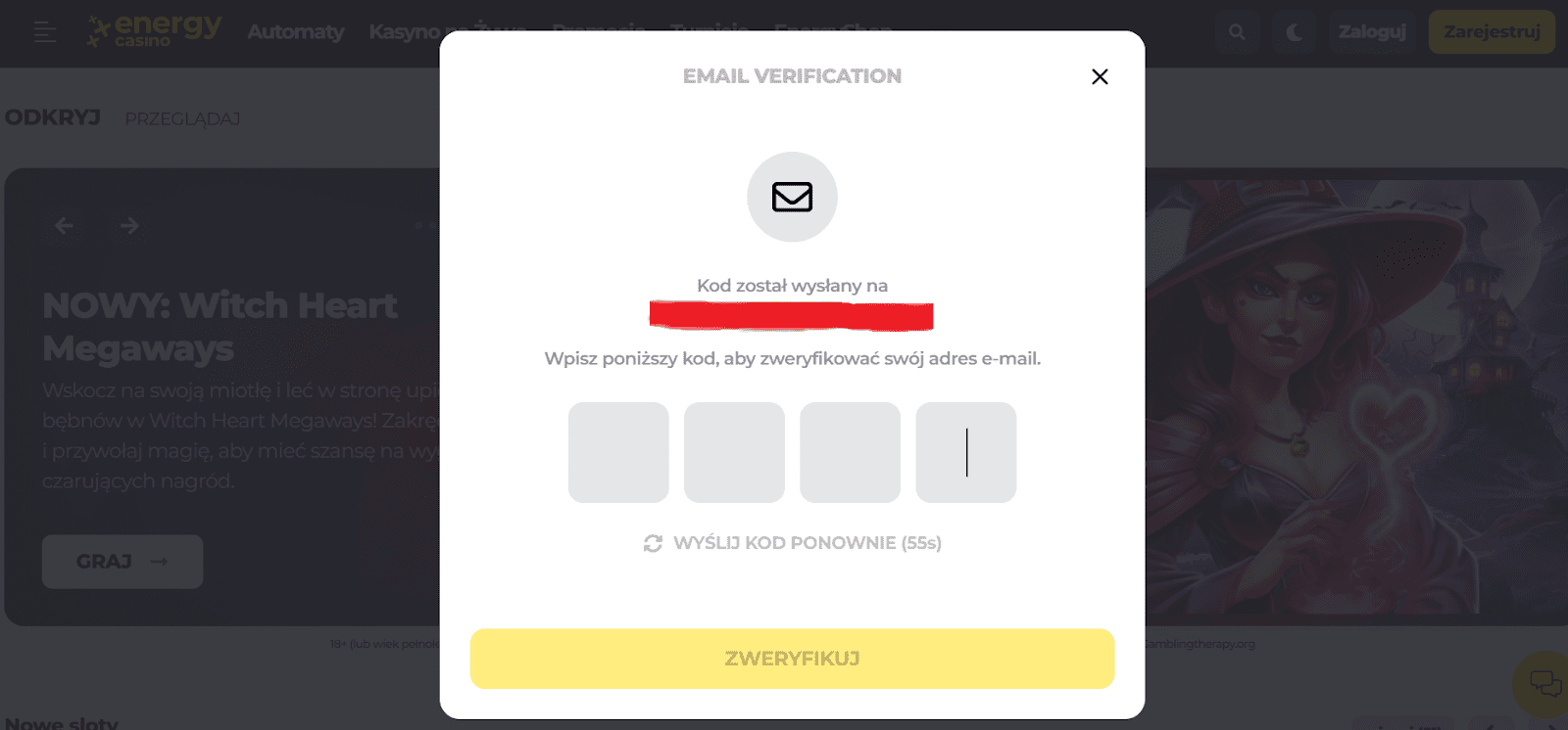 potwierdz adres e-mail energy casino