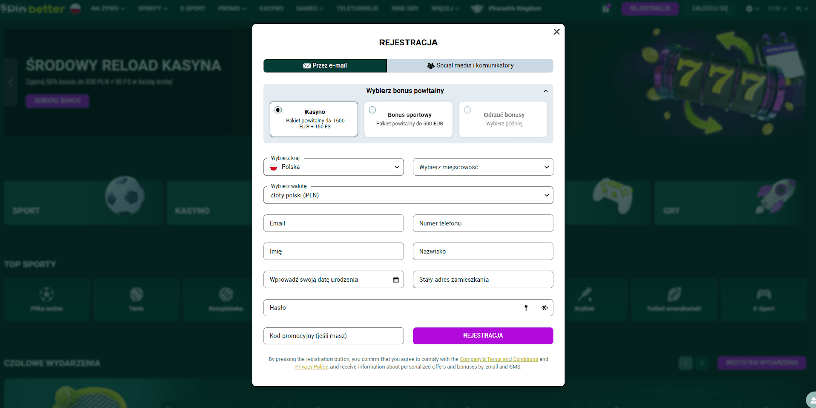 Rejestracja konta - Kasyna z Niskim Depozytem