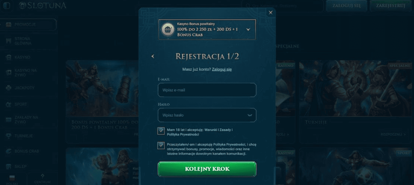 slotuna casino rejestracja krok 3