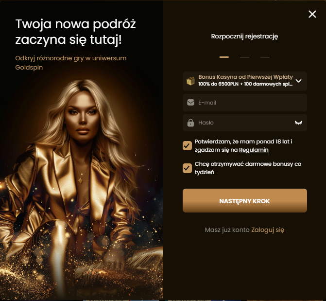 Goldspin rejestracja krok 2