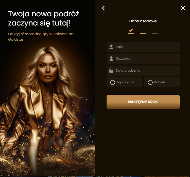 Goldspin rejestracja krok 3