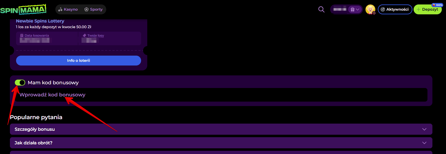 spinmama centrum bonusow kod