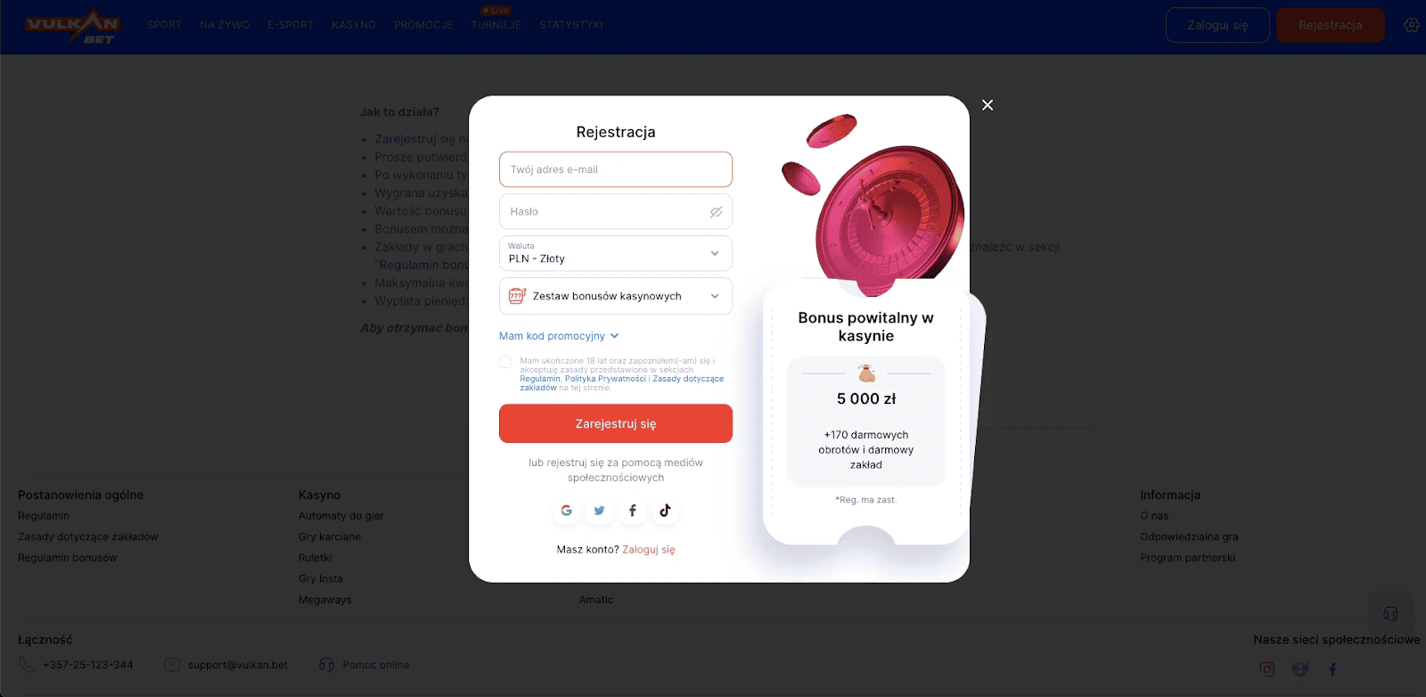 vulkan bet rejestracja
