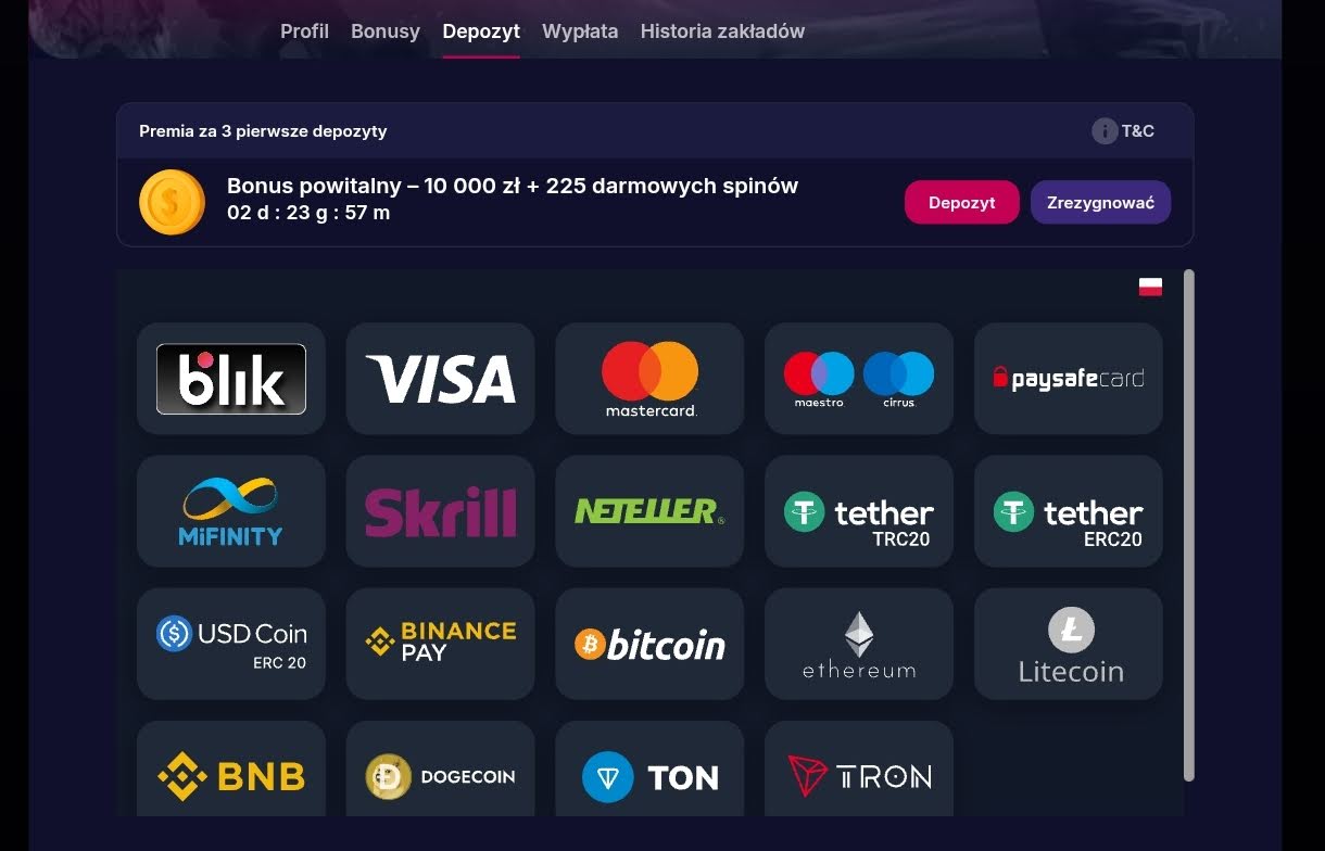 wpłata i aktywacja bonusu