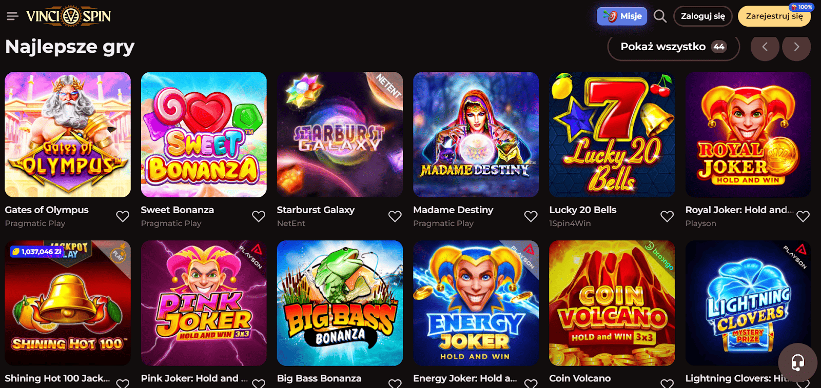 wybor gier w vinci spin