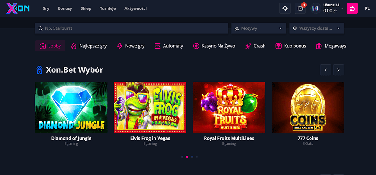 wybor gier w xon bet